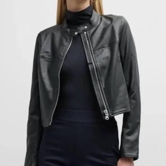 NWT SPANX, Spanx Leather-Like Moto Jacket in Luxe Black Faux Leather, Medium. - Picture 4 of 16